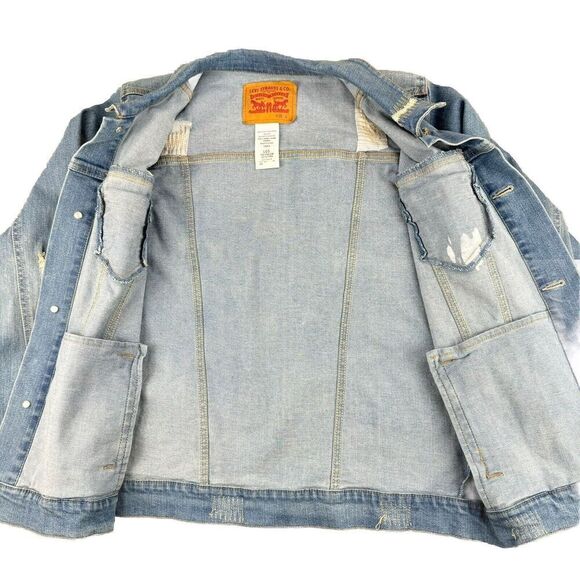 Levi's Jean Jacket Youth Sz L 12-13 Yr Light Blue Trucker Distressed READ - Picture 3 of 14